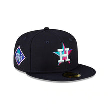 Load image into Gallery viewer, Houston Astros New Era MLB 59FIFTY 5950 Fitted Cap Hat Black Crown/Visor Pink/Teal Logo 2017 World Series Side Patch (Polar Lights)