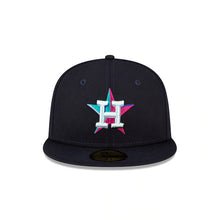 Load image into Gallery viewer, Houston Astros New Era MLB 59FIFTY 5950 Fitted Cap Hat Black Crown/Visor Pink/Teal Logo 2017 World Series Side Patch (Polar Lights)