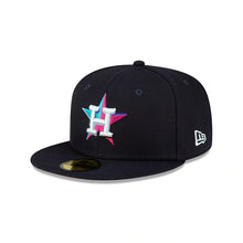 Load image into Gallery viewer, Houston Astros New Era MLB 59FIFTY 5950 Fitted Cap Hat Black Crown/Visor Pink/Teal Logo 2017 World Series Side Patch (Polar Lights)