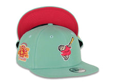 Load image into Gallery viewer, (City Connect Colors) San Diego Padres New Era MLB 9FIFTY 950 Snapback Cap Hat Light Teal Crown/Visor Magenta/Yellow Swinging Friar Logo Stadium Side Patch