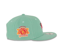 Load image into Gallery viewer, (City Connect Colors) San Diego Padres New Era MLB 9FIFTY 950 Snapback Cap Hat Light Teal Crown/Visor Magenta/Yellow Swinging Friar Logo Stadium Side Patch
