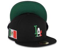 Load image into Gallery viewer, (Mexico Flag Colors) Los Angeles Dodgers New Era MLB 59FIFTY 5950 Fitted Cap Hat Black Crown/Visor Green/White/Red Logo Mexico Flag Side Patch