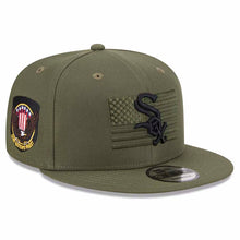 Load image into Gallery viewer, Chicago White Sox New Era MLB 9FIFTY 950 Snapback Cap Hat Olive Green Crown/Visor Black Logo (2023 Armed Forces Day)