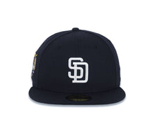 Load image into Gallery viewer, San Diego Padres New Era MLB 59FIFTY 5950 Fitted Cap Hat Navy Blue Crown/Visor White Logo 40th Anniversary Side Patch Gray UV
