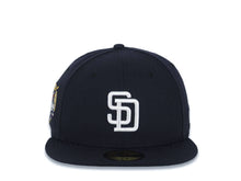 Load image into Gallery viewer, San Diego Padres New Era MLB 59FIFTY 5950 Fitted Cap Hat Navy Blue Crown/Visor White Logo 40th Anniversary Side Patch Gray UV