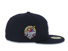 Load image into Gallery viewer, San Diego Padres New Era MLB 59FIFTY 5950 Fitted Cap Hat Navy Blue Crown/Visor White Logo 40th Anniversary Side Patch Gray UV
