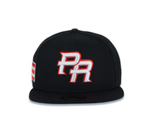 Load image into Gallery viewer, Puerto Rico New Era World Baseball Classic WBC 59FIFTY 5950 Fitted Cap Hat Black Crown/Visor White/Red Logo Puerto Rico Flag Side Patch