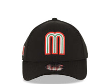 Load image into Gallery viewer, Mexico New Era WBC World Baseball Classic 39THIRTY 3930 Flexfit Cap Hat Black Crown/Visor Team Color Logo Mexico Flag Side Patch