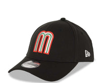 Load image into Gallery viewer, Mexico New Era WBC World Baseball Classic 39THIRTY 3930 Flexfit Cap Hat Black Crown/Visor Team Color Logo Mexico Flag Side Patch