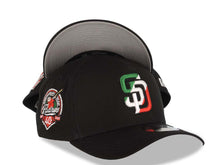 Load image into Gallery viewer, San Diego Padres New Era MLB 9FORTY 940 Adjustable A-Frame Cap Hat Black Crown/Visor Green/White/Red Logo 40th Anniversary Side Patch Gray UV
