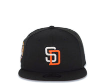 Load image into Gallery viewer, San Diego Padres New Era MLB 9FIFTY 950 Snapback Cap Hat Black Crown/Visor White/Orange Logo 40th Anniversary Side Patch Orange UV
