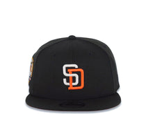 Load image into Gallery viewer, San Diego Padres New Era MLB 9FIFTY 950 Snapback Cap Hat Black Crown/Visor White/Orange Logo 40th Anniversary Side Patch Orange UV