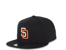 Load image into Gallery viewer, San Diego Padres New Era MLB 9FIFTY 950 Snapback Cap Hat Black Crown/Visor White/Orange Logo 40th Anniversary Side Patch Orange UV