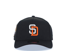 Load image into Gallery viewer, San Diego Padres New Era MLB 9FORTY 940 Adjustable A-Frame Cap Hat Black Crown/Visor White/Orange Logo 40th Anniversary Side Patch Orange UV