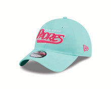 Load image into Gallery viewer, San Diego Padres New Era MLB 9TWENTY 920 Adjustable Cap Hat Light Teal Crown/Visor Magenta Text/Script Logo SD Side Patch