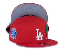 Load image into Gallery viewer, Los Angeles Dodgers New Era 59FIFTY 5950 Fitted Cap Hat Red Crown/Visor White With Palm Trees Logo 60th Anniversary Side Patch Gray UV