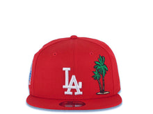 Load image into Gallery viewer, Los Angeles Dodgers New Era 59FIFTY 5950 Fitted Cap Hat Red Crown/Visor White With Palm Trees Logo 60th Anniversary Side Patch Gray UV