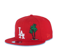 Load image into Gallery viewer, Los Angeles Dodgers New Era 59FIFTY 5950 Fitted Cap Hat Red Crown/Visor White With Palm Trees Logo 60th Anniversary Side Patch Gray UV