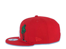 Load image into Gallery viewer, Los Angeles Dodgers New Era 59FIFTY 5950 Fitted Cap Hat Red Crown/Visor White With Palm Trees Logo 60th Anniversary Side Patch Gray UV