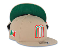 Load image into Gallery viewer, Mexico New Era 9FIFTY 950 Snapback Cap Hat Khaki Crown/Visor Red/White/Green Logo Mexico Flag Side Patch Green UV