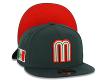 Load image into Gallery viewer, Mexico New Era WBC 59FIFTY 5950 Fitted Cap Hat Dark Green Crown/Visor Team Color Logo Mexico Flag Side Patch Red UV