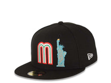 Load image into Gallery viewer, Mexico New Era WBC 59FIFTY 5950 Fitted Cap Hat Black Crown/Visor Team Color Logo With Statue Liberty Mexico Flag Side Patch Gray UV