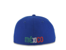 Load image into Gallery viewer, Mexico New Era WBC 59FIFTY 5950 Fitted Cap Hat Royal Blue Crown/Visor Team Color Logo Mexico Flag Side Patch Gray UV