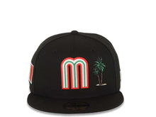 Load image into Gallery viewer, Mexico New Era WBC 59FIFTY 5950 Fitted Cap Hat Black Crown/Visor Team Color Logo With Palm Tree Mexico Flag Side Patch Gray UV