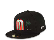 Load image into Gallery viewer, Mexico New Era WBC 59FIFTY 5950 Fitted Cap Hat Black Crown/Visor Team Color Logo With Palm Tree Mexico Flag Side Patch Gray UV