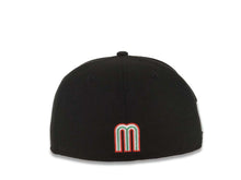 Load image into Gallery viewer, Mexico New Era WBC 59FIFTY 5950 Fitted Cap Hat Black Crown/Visor Team Color Logo With Palm Tree Mexico Flag Side Patch Gray UV