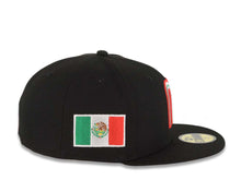 Load image into Gallery viewer, Mexico New Era WBC 59FIFTY 5950 Fitted Cap Hat Black Crown/Visor Team Color Logo With Palm Tree Mexico Flag Side Patch Gray UV