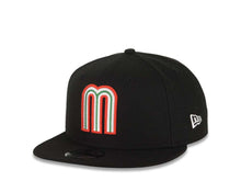 Load image into Gallery viewer, Mexico New Era WBC 9FIFTY 950 Snapback Cap Hat Black Crown/Visor Team Color Logo Mexico Flag Side Patch Gray UV