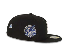 Load image into Gallery viewer, San Diego Padres New Era MLB 59FIFTY 5950 Fitted Cap Hat Black Crown/Visor White Logo With Rose 40th Anniversary Side Patch Sky Blue UV