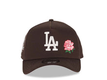 Load image into Gallery viewer, Los Angeles Dodgers New Era MLB 9FORTY 940 Adjustable A-Frame Cap Hat Dark Brown Crown/Visor White Logo With Rose 50th Anniversary Side Patch Pink UV