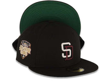 Load image into Gallery viewer, (Youth) San Diego Padres New Era MLB 59FIFTY 5950 Kid Fitted Cap Hat Black Crown/Visor White/Maroon Logo 1992 All-Star Game Side Patch Green UV