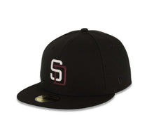 Load image into Gallery viewer, (Youth) San Diego Padres New Era MLB 59FIFTY 5950 Kid Fitted Cap Hat Black Crown/Visor White/Maroon Logo 1992 All-Star Game Side Patch Green UV