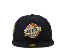 Load image into Gallery viewer, (Youth) San Diego Padres New Era MLB 59FIFTY 5950 Kid Fitted Cap Hat Black Crown/Visor Brown/Yellow Baseball Club Logo 1992 All-Star Game Side Patch
