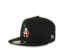 Load image into Gallery viewer, (Youth) Los Angeles Dodgers New Era MLB 59FIFTY 5950 Fitted Kid Cap Hat Black Crown/Visor Green/White/Red Logo Mexico Flag Side Patch Green UV