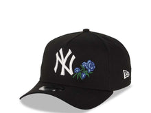 Load image into Gallery viewer, New York Yankees New Era MLB 9FORTY 940 Adjustable A-Frame Cap Hat Black Crown/Visor White Logo With Rose 1999 World Series Side Patch Sky Blue UV