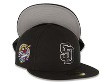 Load image into Gallery viewer, (Youth) San Diego Padres New Era MLB 59FIFTY 5950 Kid Fitted Cap Hat Black Crown/Visor Black/White Logo 40th Anniversary Side Patch Gray UV