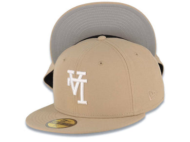Los Angeles Dodgers New Era MLB 59FIFTY 5950 Fitted Cap Hat Khaki Crown/Visor White Upside Down Logo Gray UV
