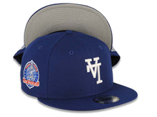 Load image into Gallery viewer, Los Angeles Dodgers New Era MLB 9FIFTY 950 Snapback Cap Hat Royal Blue Crown/Visor White Upside Down Logo 60th Anniversary Side Patch Gray UV