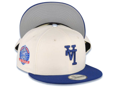 Los Angeles Dodgers New Era MLB 9FIFTY 950 Snapback Cap Hat Cream Crown/Visor Navy Upside Down Logo 60th Anniversary Side Patch Gray UV