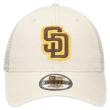 Load image into Gallery viewer, San Diego Padres New Era MLB 9TWENTY 920 Adjustable Mesh Trucker Cap Hat Stone Gray Crown/Visor Brown/Yellow Logo Logo (Game Day)