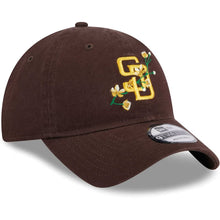 Load image into Gallery viewer, San Diego Padres New Era MLB 9TWENTY 920 Adjustable Cap Hat Brown Crown/Visor Yellow Logo (Game Day Bloom Flower)
