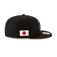 Load image into Gallery viewer, Los Angeles Dodgers New Era MLB 59FIFTY 5950 Fitted Cap Hat Black Crown/Visor Black/White Logo Japan Flag Side Patch