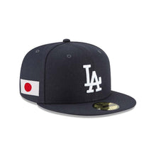 Load image into Gallery viewer, Los Angeles Dodgers New Era MLB 59FIFTY 5950 Fitted Cap Hat Dark Navy Blue Crown/Visor White Logo Japan Flag Side Patch