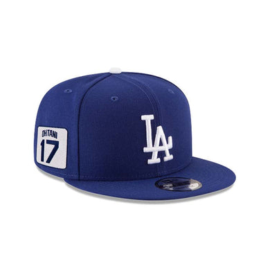 Los Angeles Dodgers New Era MLB 9FIFTY 950 Snapback Cap Hat Royal Blue Crown/Visor White Logo Shohei Ohtani 17 Side Patch