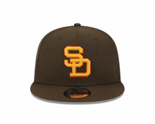 Load image into Gallery viewer, San Diego Padres New Era MLB 9FIFTY 950 Snapback Mesh Trucker Cap Hat Brown Crown/Visor Yellow/Orange Logo