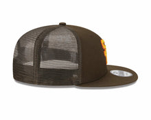 Load image into Gallery viewer, San Diego Padres New Era MLB 9FIFTY 950 Snapback Mesh Trucker Cap Hat Brown Crown/Visor Yellow/Orange Logo